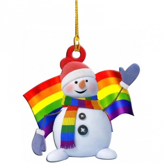 Picture of Multicolor - 1# Snowman Wood Christmas Tree Home Hanging Decoration 8.5x8.5cm, 1 Piece