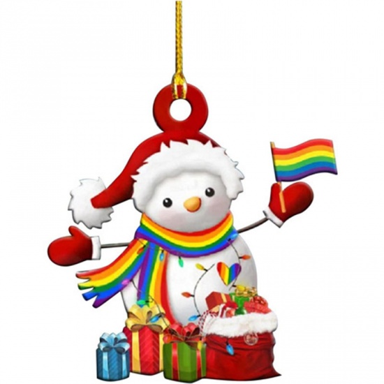 Picture of Multicolor - 3# Snowman Wood Christmas Tree Home Hanging Decoration 8.5x8.5cm, 1 Piece