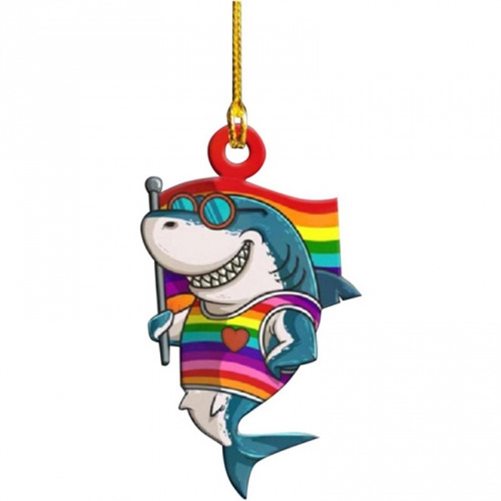Picture of Multicolor - 6# Shark Animal Wood Christmas Tree Home Hanging Decoration 8.5x8.5cm, 1 Piece