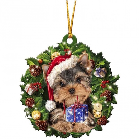 Picture of Multicolor - 8# Dog Animal Wood Christmas Tree Home Hanging Decoration 8.5x8.5cm, 1 Piece