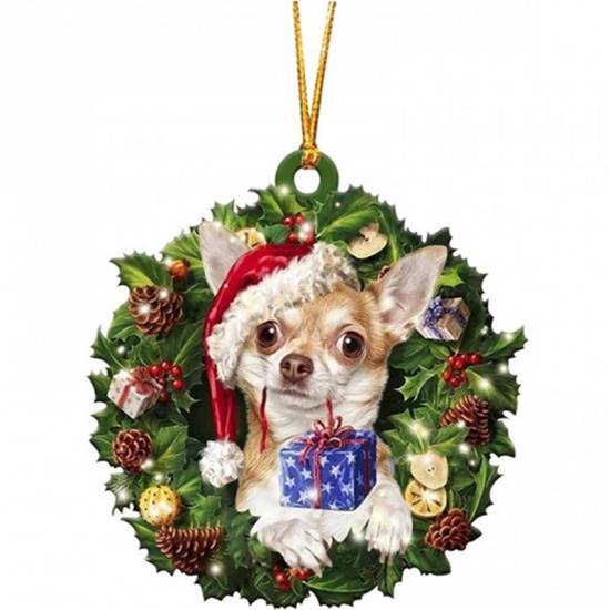 Picture of Multicolor - 9# Dog Animal Wood Christmas Tree Home Hanging Decoration 8.5x8.5cm, 1 Piece