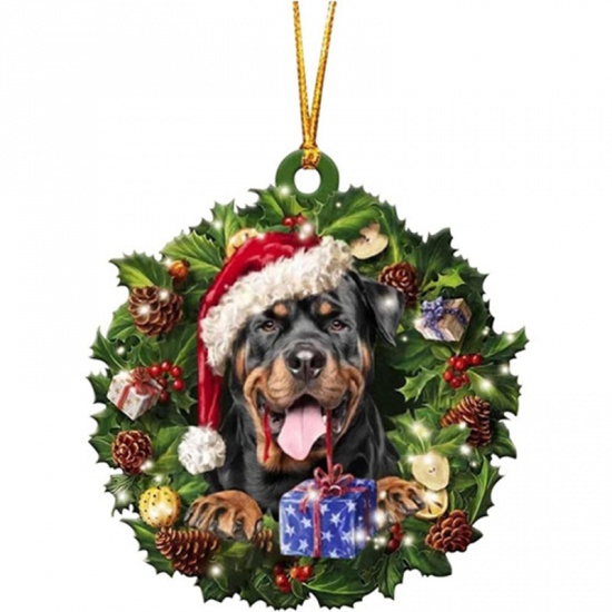 Picture of Multicolor - 10# Dog Animal Wood Christmas Tree Home Hanging Decoration 8.5x8.5cm, 1 Piece