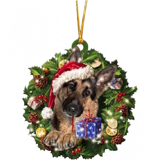 Picture of Multicolor - 13# Dog Animal Wood Christmas Tree Home Hanging Decoration 8.5x8.5cm, 1 Piece