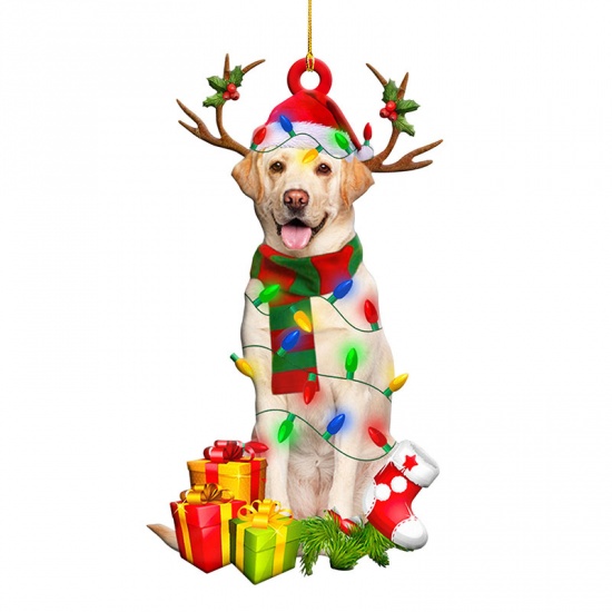 Picture of Multicolor - 9# Cute Dog Wood Christmas Tree Home Hanging Decoration 10cm long, 1 Piece