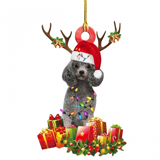 Picture of Multicolor - 14# Cute Dog Wood Christmas Tree Home Hanging Decoration 10cm long, 1 Piece