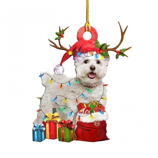 Picture of Multicolor - 19# Cute Dog Wood Christmas Tree Home Hanging Decoration 10cm long, 1 Piece