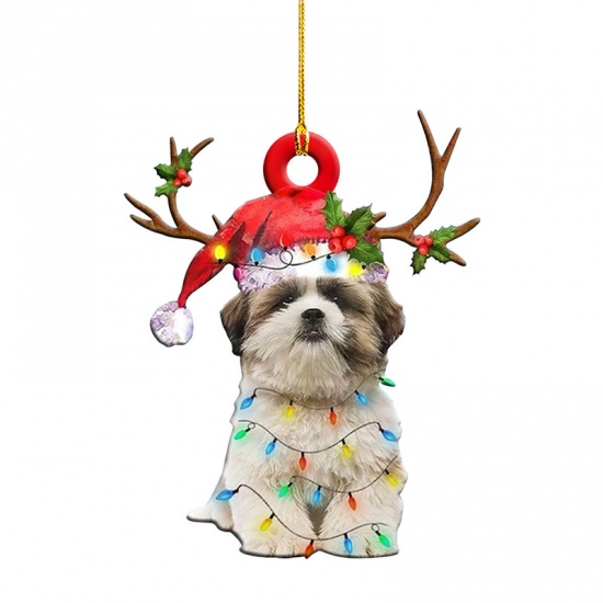 Picture of Multicolor - 24# Cute Dog Wood Christmas Tree Home Hanging Decoration 10cm long, 1 Piece