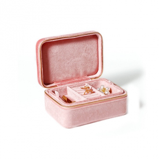 Picture of Velvet Jewelry Gift Jewelry Box Rectangle Pink 15cm x 10.5cm , 1 Piece