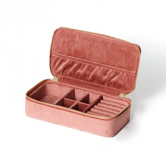 Picture of Velvet Jewelry Gift Jewelry Box Rectangle Pink 18.2cm x 9.6cm , 1 Piece