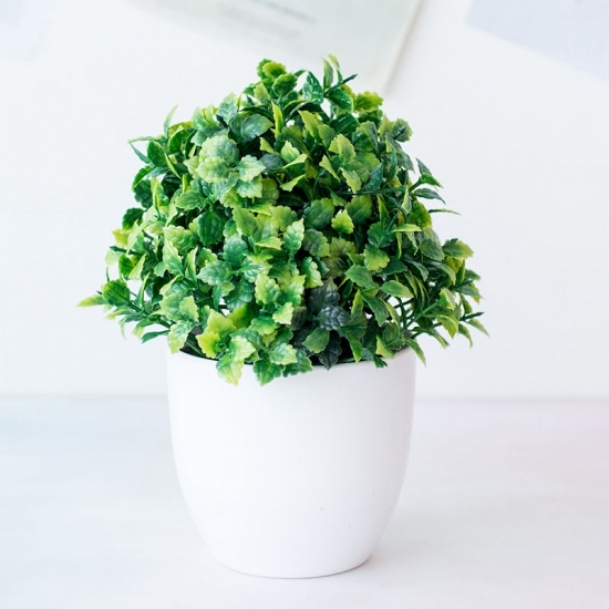 Picture of Green - 1# Plastic Artificial Mint Grass Potted Plants Home Decoration 20x16cm, 1 Piece