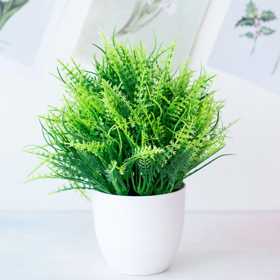 Picture of Green - 2# Plastic Artificial Persian Grass Potted Plants Home Decoration 25x24cm, 1 Piece