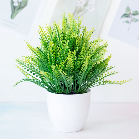 Picture of Green - 6# Plastic Artificial Phoenix Grass Potted Plants Home Decoration 25x24cm, 1 Piece