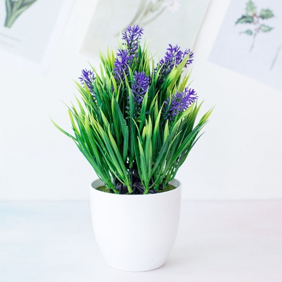 Picture of Purple - 14# Plastic Artificial Lavender Potted Plants Home Decoration 24x22cm, 1 Piece