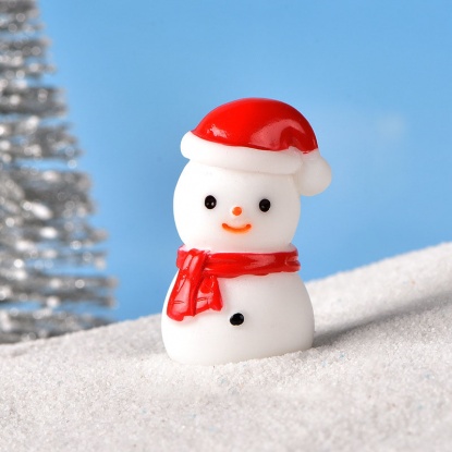 ホワイト-4＃クリスマススノーマンレジンマイクロランドスケープミニチュア 雑貨 飾り オーナメントDIYスノーシーンアクセサリー3.2x2cm、1個 の画像