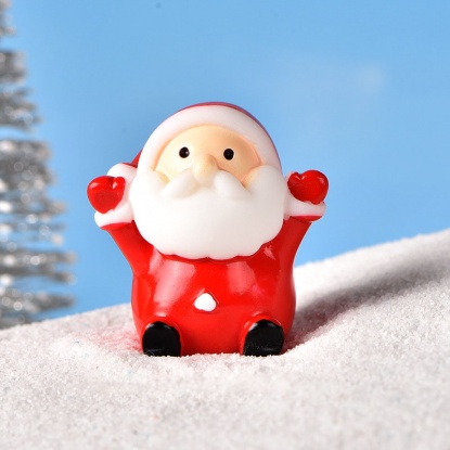 赤-7＃クリスマスサンタクロース樹脂マイクロランドスケープミニチュア 雑貨 飾り オーナメントDIYスノーシーンアクセサリー2.9x2.8cm、1個 の画像