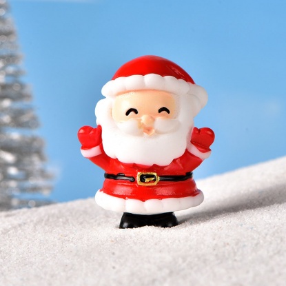 赤-8＃クリスマスサンタクロース樹脂マイクロランドスケープミニチュア 雑貨 飾り オーナメントDIYスノーシーンアクセサリー3.3x2.6cm、1個 の画像