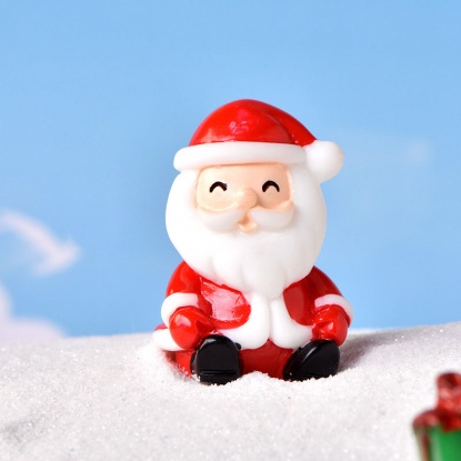 赤-15＃クリスマスサンタクロース樹脂マイクロランドスケープミニチュア 雑貨 飾り オーナメントDIYスノーシーンアクセサリー3.5x2.5cm、1個 の画像