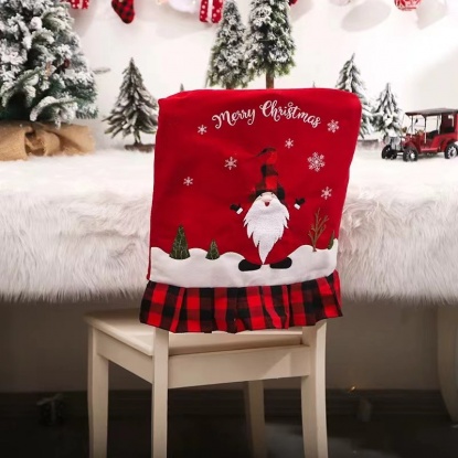 赤-1＃不織布チェアカバーフェイスレスエルフドワーフクリスマスデコレーション 飾り枕カバー 背当てカバー 52x48cm、1個 の画像
