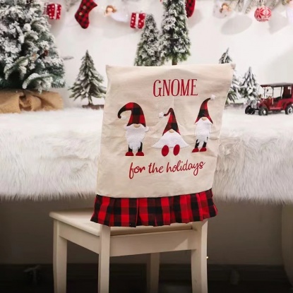 ベージュ-2＃不織布チェアカバーフェイスレスエルフドワーフクリスマスデコレーション 飾り枕カバー 背当てカバー 52x48cm、1個 の画像
