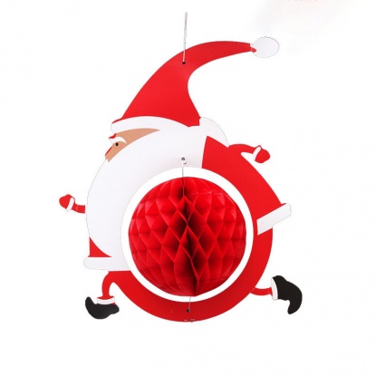 赤-1＃クリスマスサンタクロース紙ハニカムボールパーティーホームハンギングデコレーション 飾りオーナメント37x30cm、1個 の画像