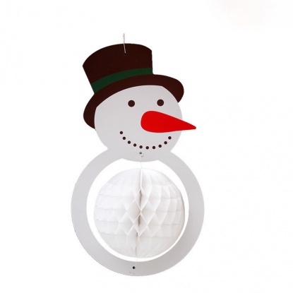 白-4＃クリスマス雪だるま紙ハニカムボールパーティーホームハンギングデコレーション 飾りオーナメント37x22cm、1個 の画像