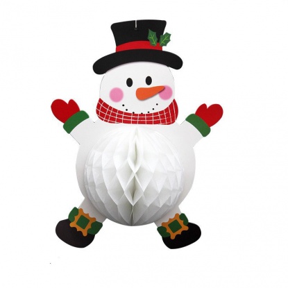 ホワイト-9＃クリスマススノーマンペーパーハニカムボールパーティーホームハンギングデコレーション 飾りオーナメント35x28cm、1個 の画像