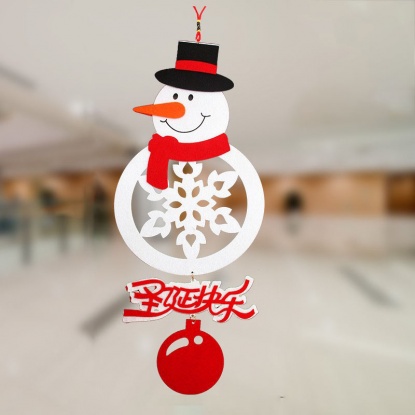 白-13＃クリスマス雪だるまフェルトパーティーホームハンギングデコレーション 飾りオーナメント50x20cm、1個 の画像