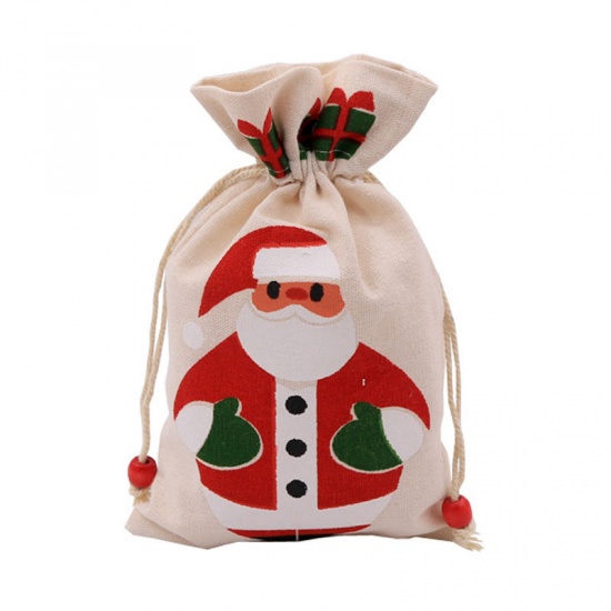 Imagen de Drawstring Bags Rectangle Creamy-White Christmas Santa Claus 23cm x 15cm, 1 Piece