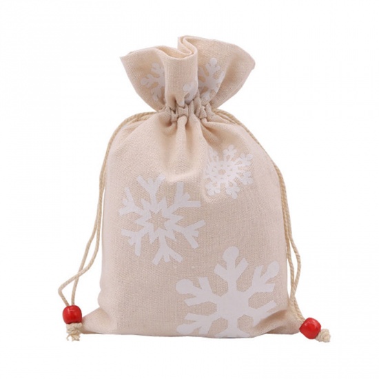 Imagen de Drawstring Bags Rectangle Creamy-White Christmas Snowflake 23cm x 15cm, 1 Piece
