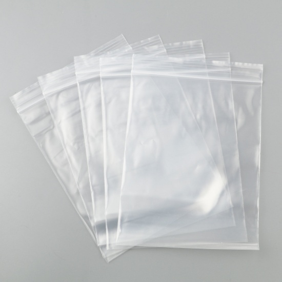 Bild von Poly Ethylen Griff Dichtung Zip Lock Taschen Rechteck Transparent klar (verwendbare Raum: 14x11cm) 16cm x11cm (6 2/8" x4 3/8"), 100 PCs