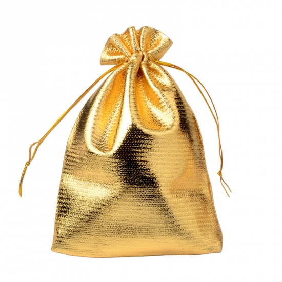 Picture of Wedding Gift Polyester Drawstring Bags Golden 7cm x5cm(2 6/8" x2"), 10 PCs
