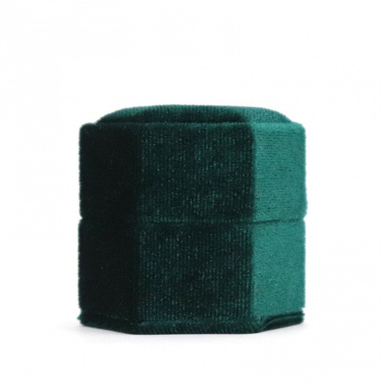 Picture of Plastic & Velvet Rings Jewelry Gift Boxes Hexagon Emerald 62mm x 55mm , 1 Piece