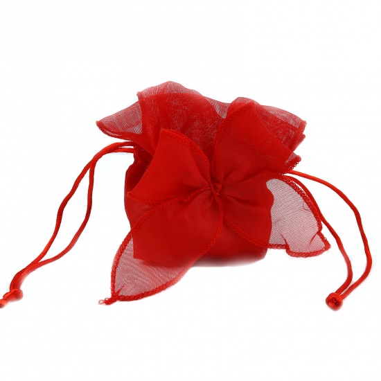 Picture of Wedding Gift Yarn Drawstring Bags Bowknot Red (Usable Space: 7x5.5cm) 13.5cm x 9.5cm, 2 PCs