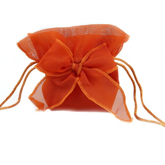Picture of Wedding Gift Yarn Drawstring Bags Bowknot Orange (Usable Space: 7x5.5cm) 13.5cm x 9.5cm, 2 PCs
