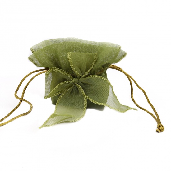 Picture of Wedding Gift Yarn Drawstring Bags Bowknot Dark Green (Usable Space: 7x5.5cm) 13.5cm x 9.5cm, 2 PCs