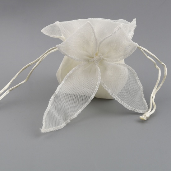 Picture of Wedding Gift Yarn Drawstring Bags Bowknot Creamy-White (Usable Space: 7x5.5cm) 13.5cm x 9.5cm, 2 PCs
