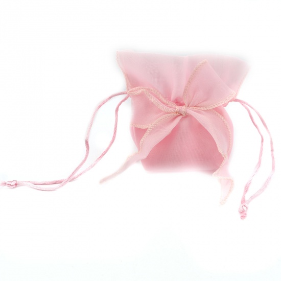 Picture of Wedding Gift Yarn Drawstring Bags Bowknot Pink (Usable Space: 7x5.5cm) 13.5cm x 9.5cm, 2 PCs