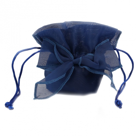 Picture of Wedding Gift Yarn Drawstring Bags Bowknot Dark Blue (Usable Space: 7x5.5cm) 13.5cm x 9.5cm, 2 PCs