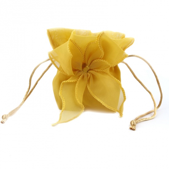 Picture of Wedding Gift Yarn Drawstring Bags Bowknot Ginger (Usable Space: 7x5.5cm) 13.5cm x 9.5cm, 2 PCs