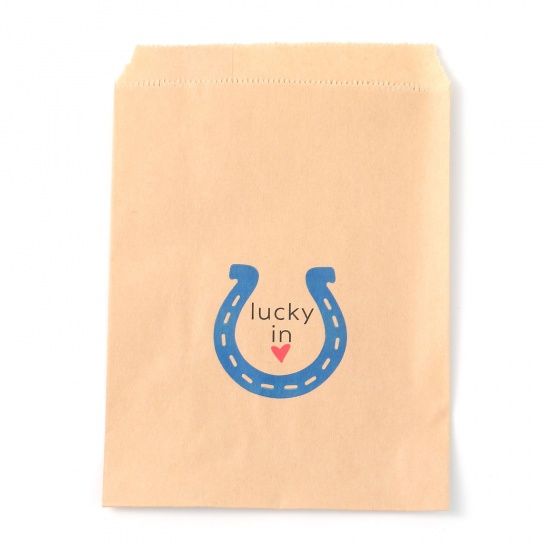 Image de Sacs en Papier en Papier Kraft Bleu Foncé Forme Forme de U Rectangle Mots" lucky in " 18cm x 13cm, 1 Paquet (Environ 25 PCs/Paquet)