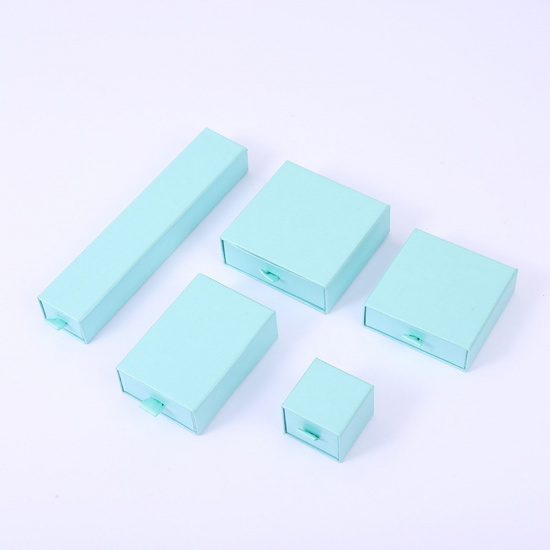 Picture of Paper Jewelry Gift Jewelry Box With Handle Light Blue 9cm x 7cm x 3cm , 1 Piece
