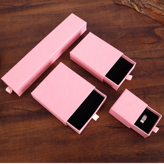 Picture of Paper Jewelry Gift Jewelry Box With Handle Pink 10cm x 10cm x 3.5cm , 1 Piece