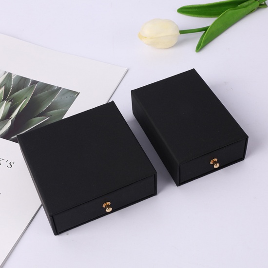 Picture of Paper Jewelry Gift Jewelry Box With Handle Black 10cm x 10cm x 3.5cm , 1 Piece