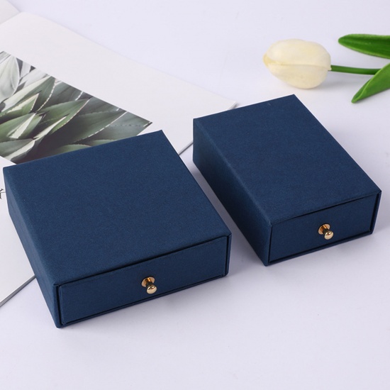 Picture of Paper Jewelry Gift Jewelry Box With Rivets Navy Blue 10cm x 7.5cm x 3.5cm , 1 Piece