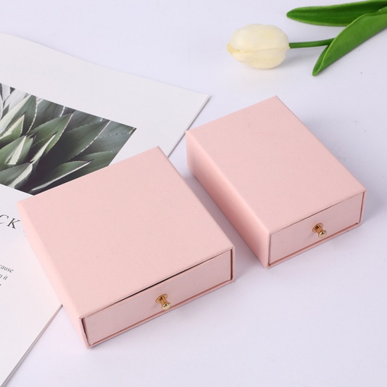 Picture of Paper Jewelry Gift Jewelry Box With Rivets Light Pink 10cm x 10cm x 3.5cm , 1 Piece