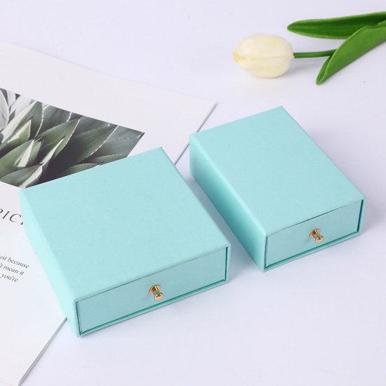 Picture of Paper Jewelry Gift Jewelry Box With Rivets Light Blue 10.5cm x 7.5cm x 3.5cm , 1 Piece
