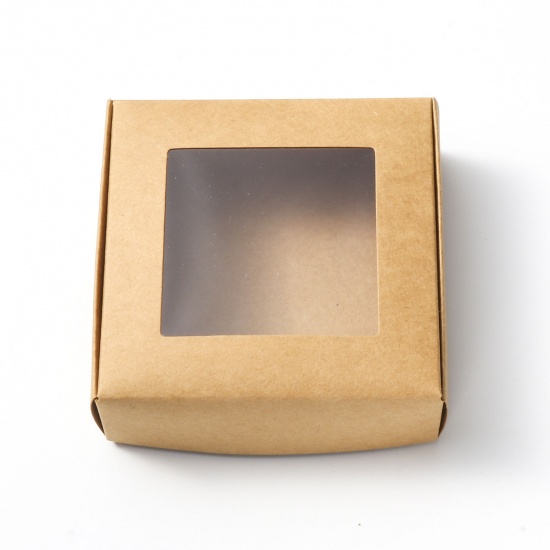 Picture of Paper Jewelry Gift Packing & Shipping Boxes Rectangle Kraft Paper Color 9.5cm x 9.5cm x 3cm , 5 PCs