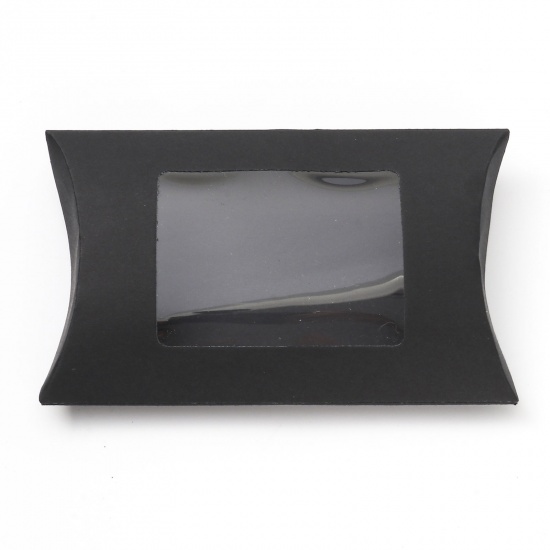 Picture of Paper Jewelry Gift Packing & Shipping Boxes Pillow Black 12.5cm x 7.4cm x 2cm , 5 PCs