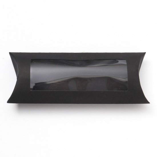 Picture of Paper Jewelry Gift Packing & Shipping Boxes Pillow Black 16cm x 6.3cm x 2.4cm , 5 PCs