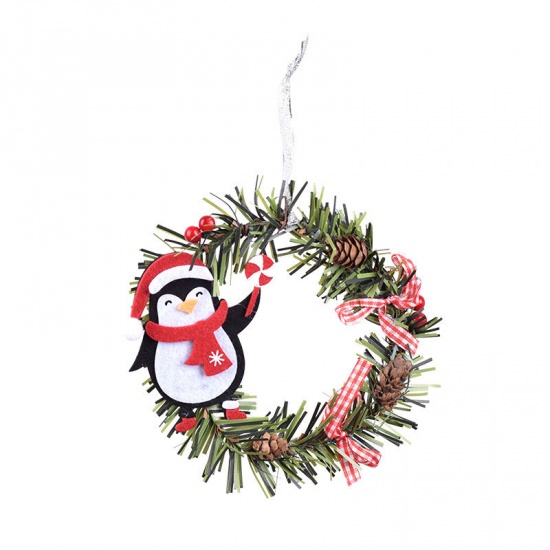 Immagine di Multicolor - Penguin Christmas Wreath For Christmas Tree Home Hanging Decorations 15cm Dia., 1 Piece